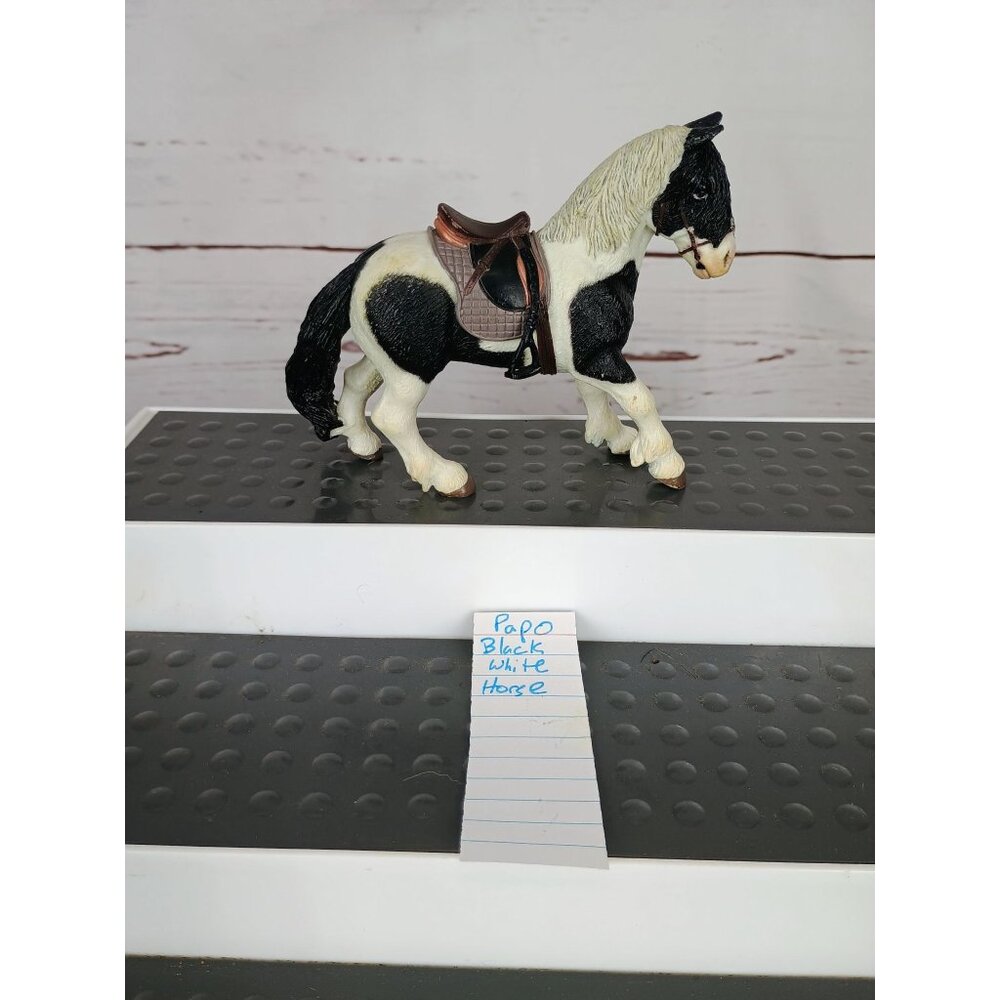 Papo Horse Black White Paint With Saddle 2009 Retired‎ HTF Toy Figurine